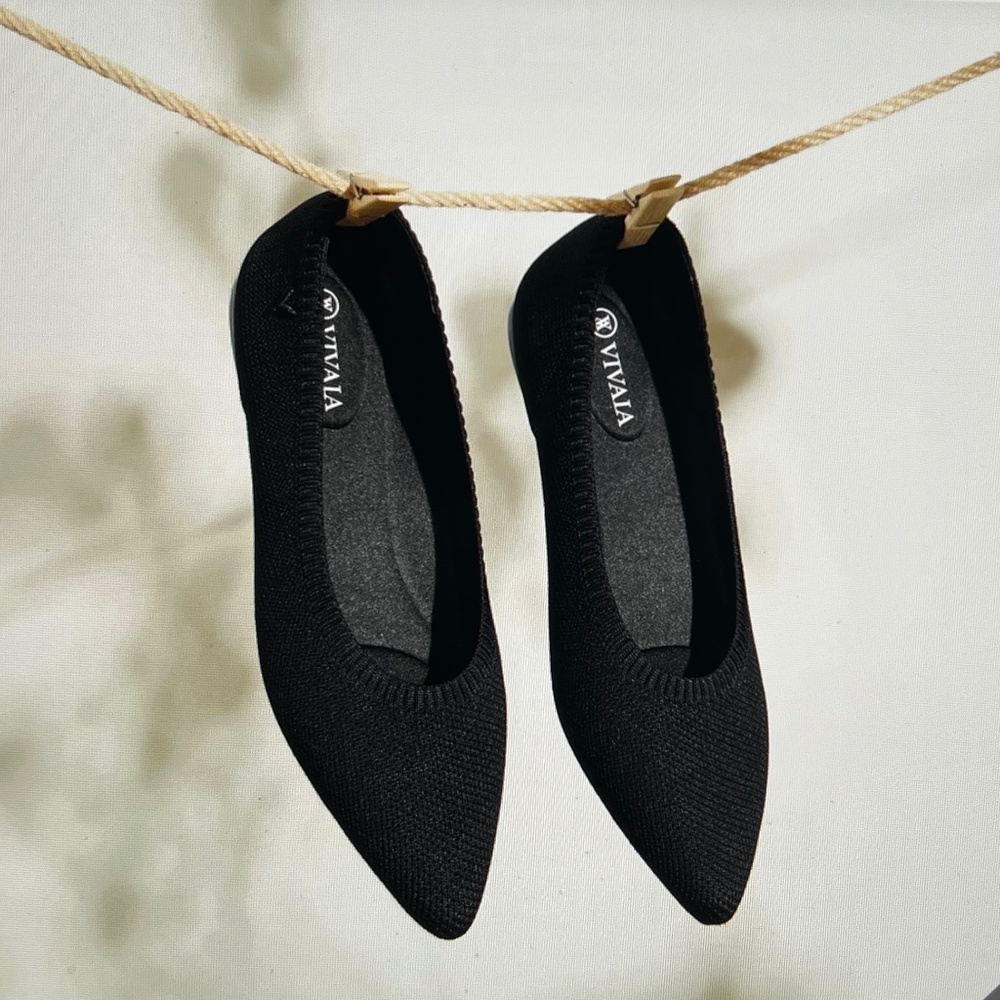 VIVAIA Aria 5° Pointed-Toe Ballet Flats in Black EU Size 36.5 (US Size 6)NWOT
